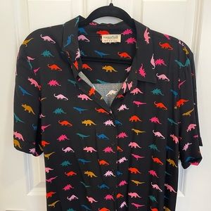 Modcloth Dinosaur Print Dress - Black and Multicolor 14